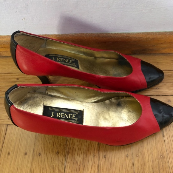 BEAUTIFUL J. RENEE RED & BLACK LEATHER/PATENT PUMPS-NEW HEEL TIPS, SIZE: 7 1/2 - Picture 7 of 8